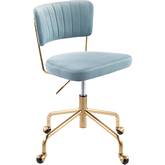 Tania Task Chair in Light Blue Velvet & Gold Metal